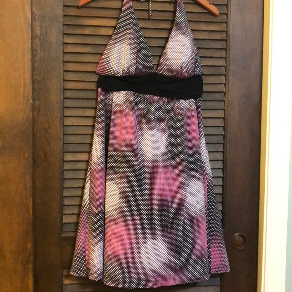 Pink Black and White halter dress size large.